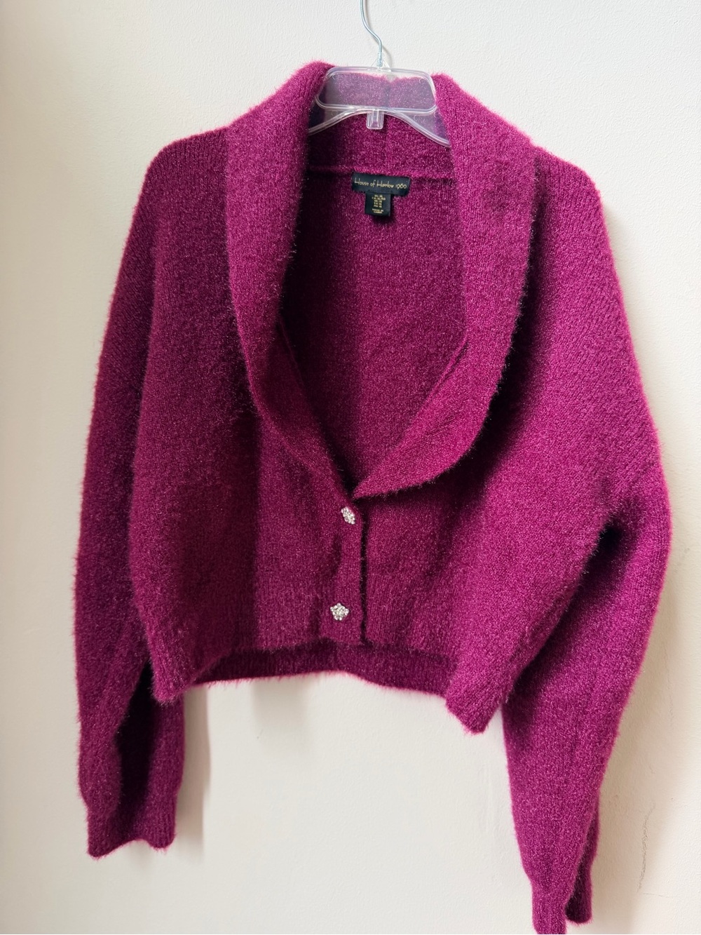 House of Harlow Jewel Button Fuzzy Cropped Cardigan